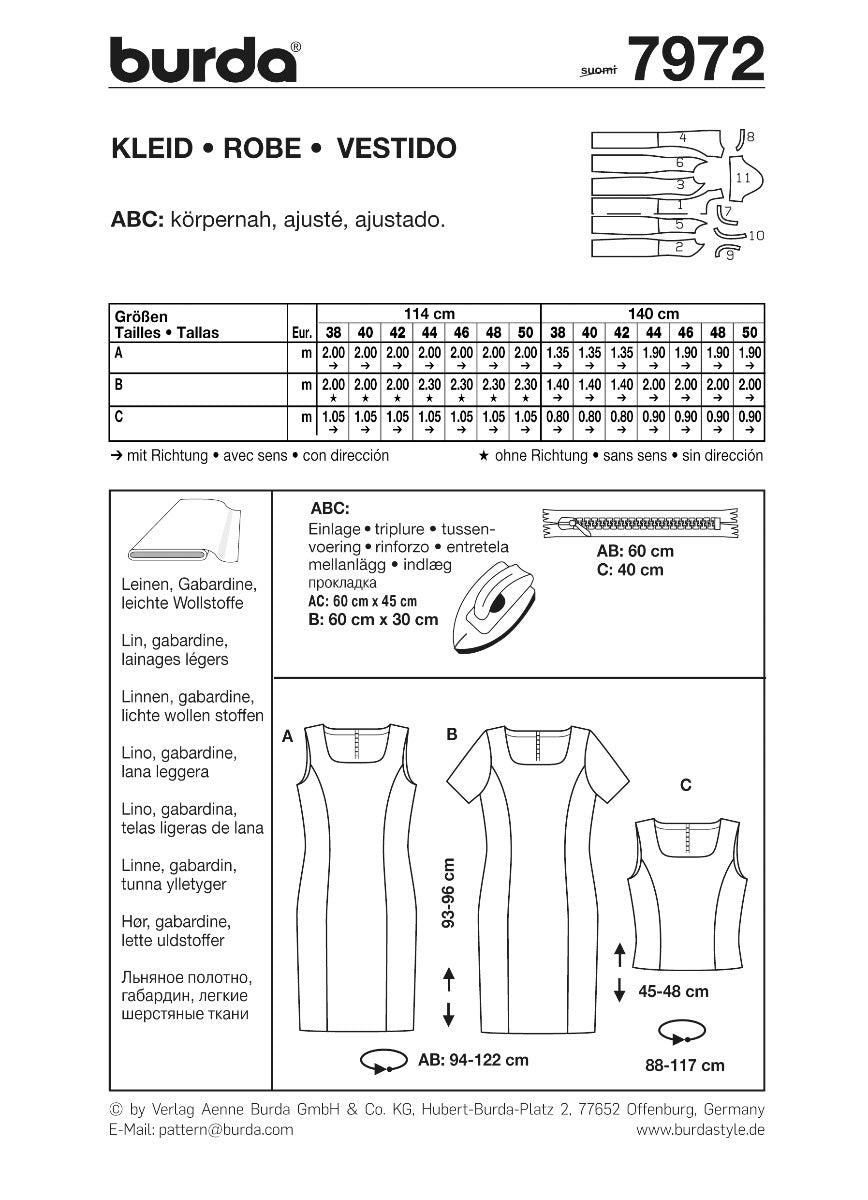 Burda Sewing Pattern 7972 Dress - Ribes y Casals