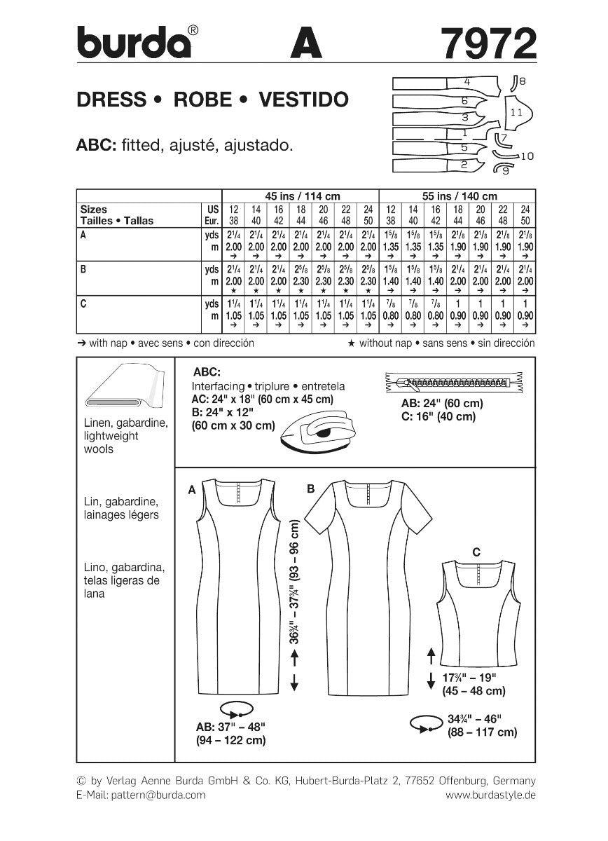 Burda Sewing Pattern 7972 Dress - Ribes y Casals