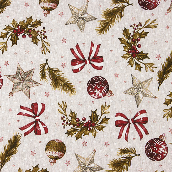 Christmas-themed Printed Cotton Canvas with Baubles and Bows - Ribes y Casals