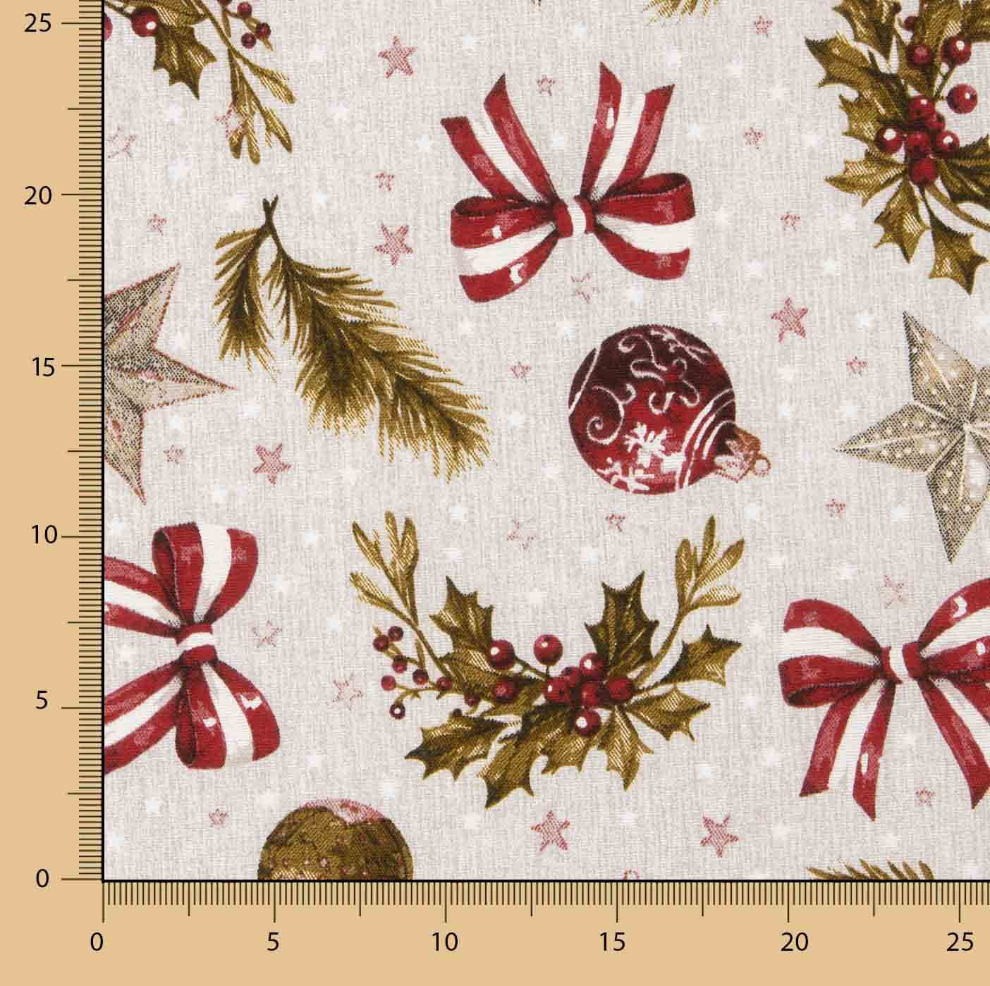 Christmas-themed Printed Cotton Canvas with Baubles and Bows - Ribes y Casals