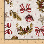 Christmas-themed Printed Cotton Canvas with Baubles and Bows - Ribes y Casals