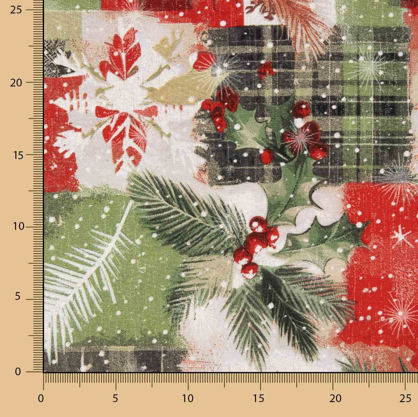 Printed Christmas Tartan Patchwork Cotton Canvas - Ribes y Casals