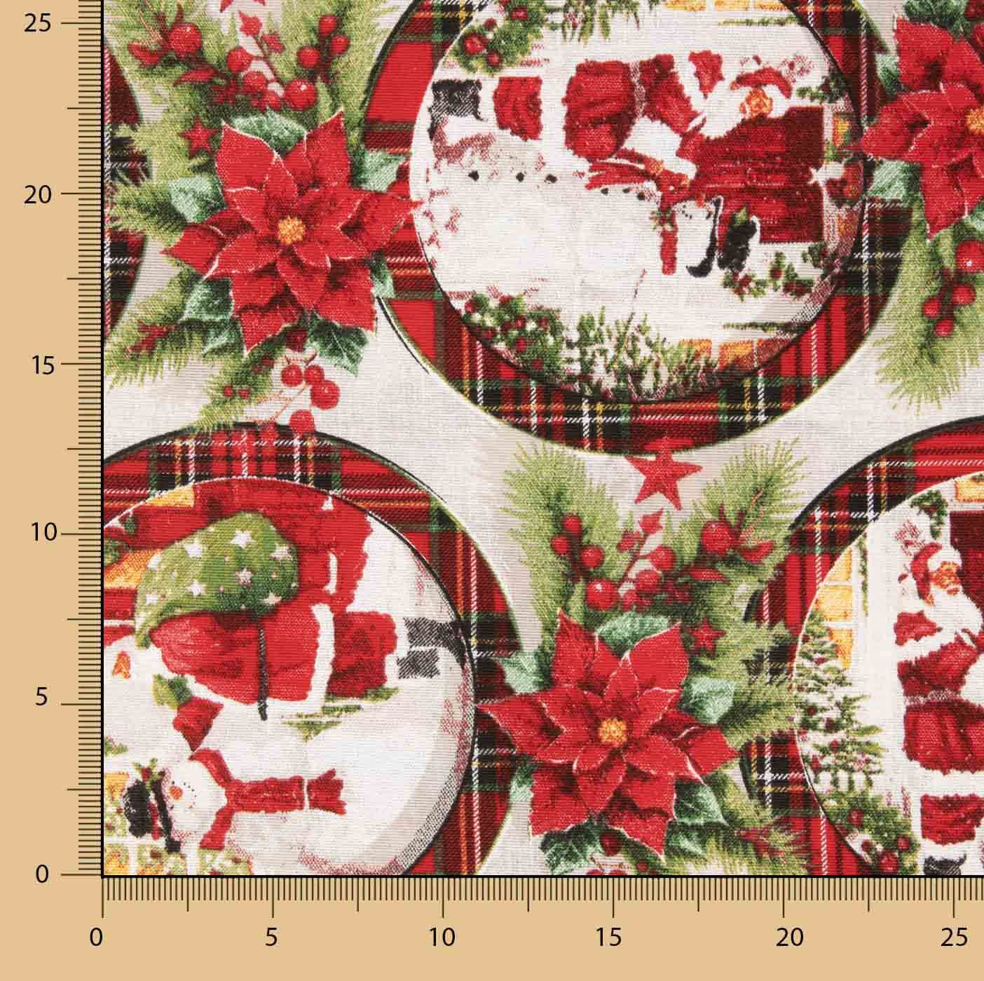 Printed cotton canvas with medallions and Father Christmas - Ribes y Casals