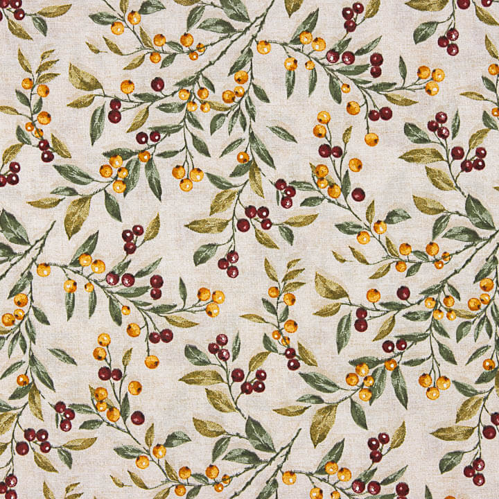 Christmas-themed Printed Cotton Canvas: Twigs and Berries - Ribes y Casals