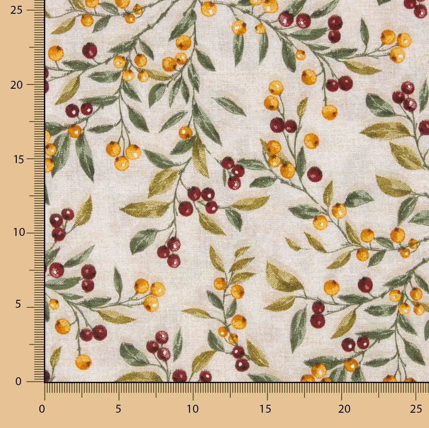 Christmas-themed Printed Cotton Canvas: Twigs and Berries - Ribes y Casals