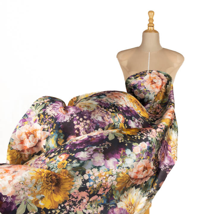 Yellow Dahlia Print Satin - Ribes y Casals
