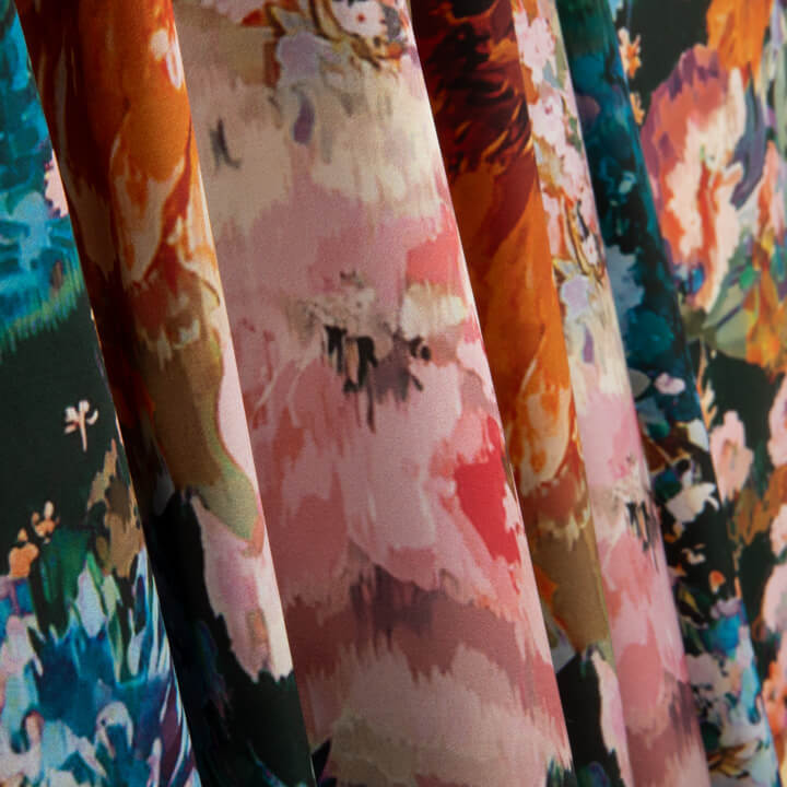 Orange Dahlia Print Satin - Ribes y Casals