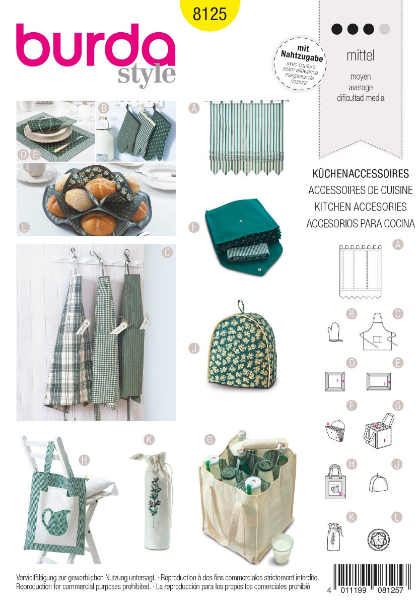 Burda Sewing Pattern 8125 Kitchen Accessories - Ribes y Casals
