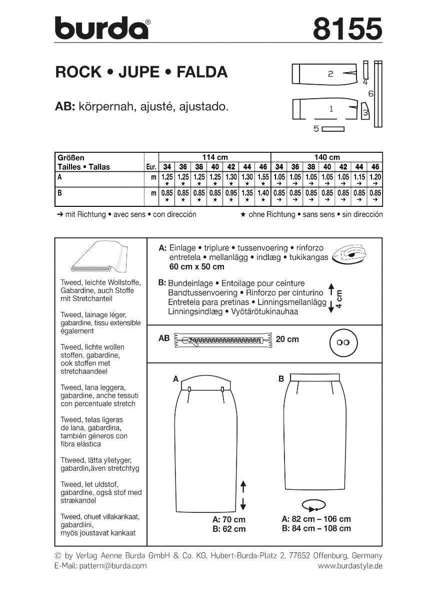 Burda Sewing Pattern 8155 Skirt - Ribes y Casals