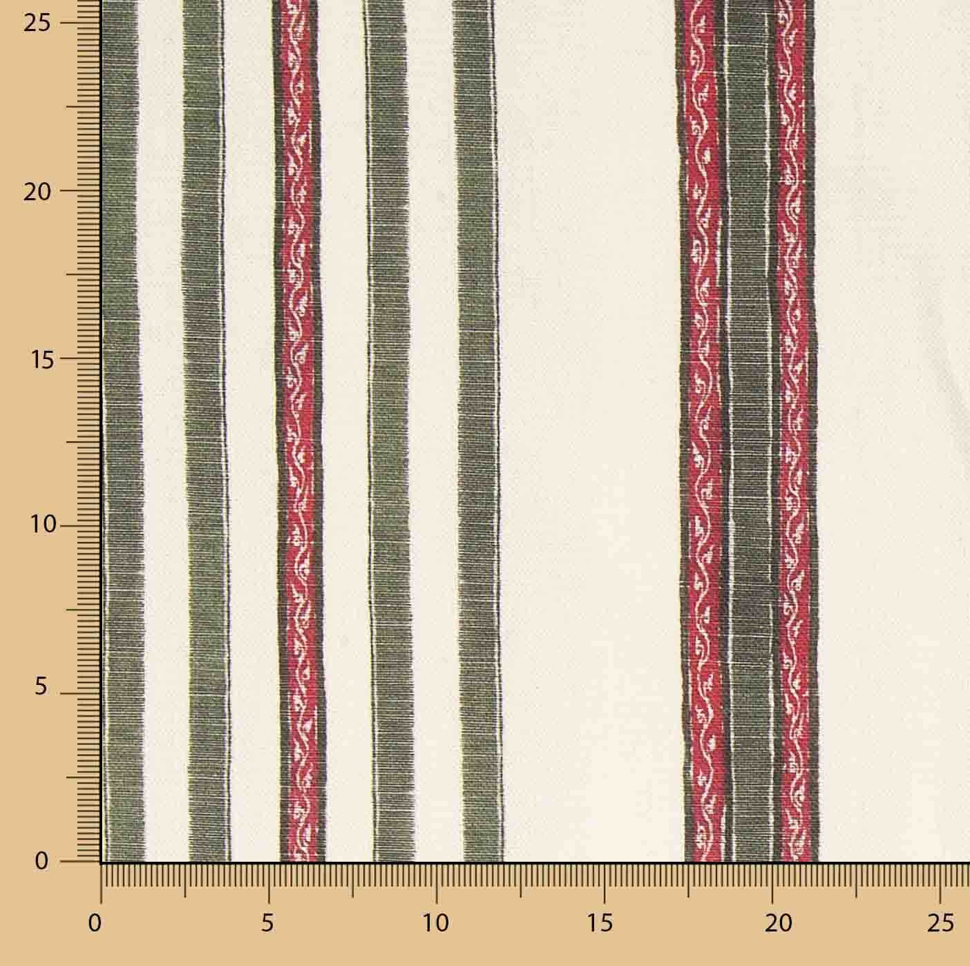 Cotton canvas with ethnic print in Green and Red - Ribes y Casals