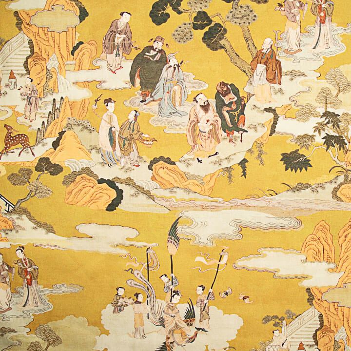 Cotton Canvas Half Panama Weave – Imperial Oriental Print Mustard - Ribes y Casals