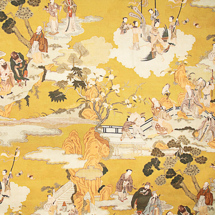 Cotton Canvas Half Panama Weave – Imperial Oriental Print Mustard - Ribes y Casals