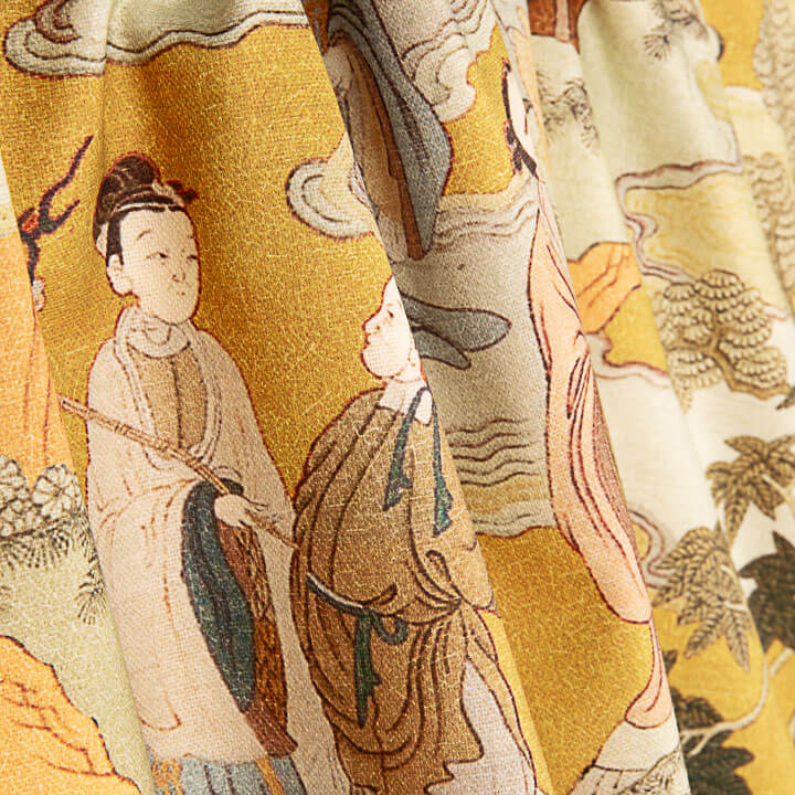 Cotton Canvas Half Panama Weave – Imperial Oriental Print Mustard - Ribes y Casals