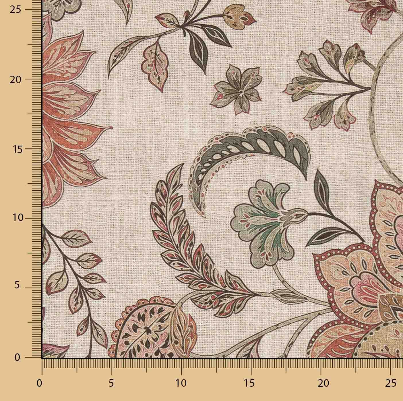 Cotton Canvas with Coral Pink Paisley Print - Ribes y Casals
