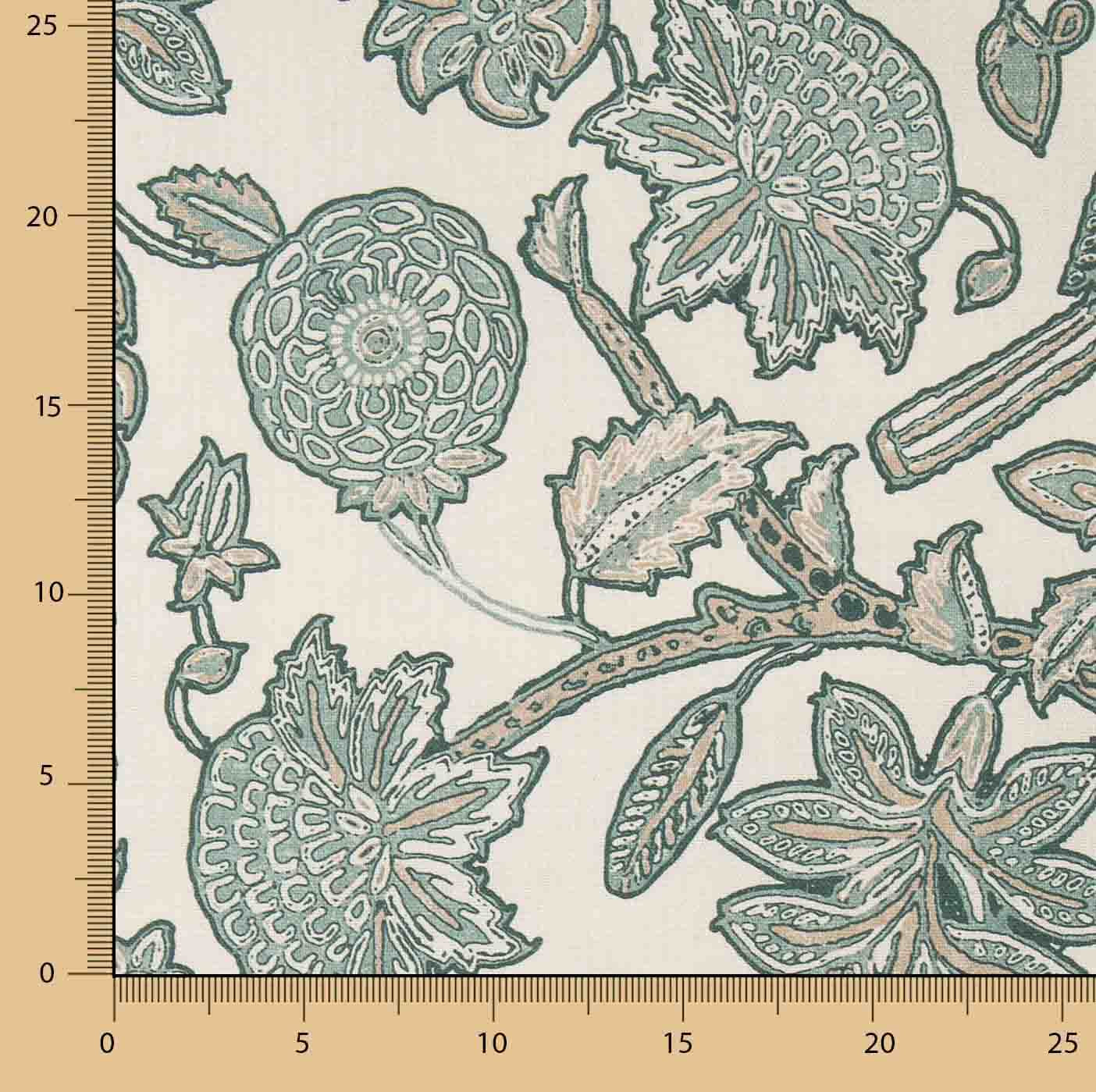 Cotton Canvas with Oriental Print – Garden, Sage Green - Ribes y Casals
