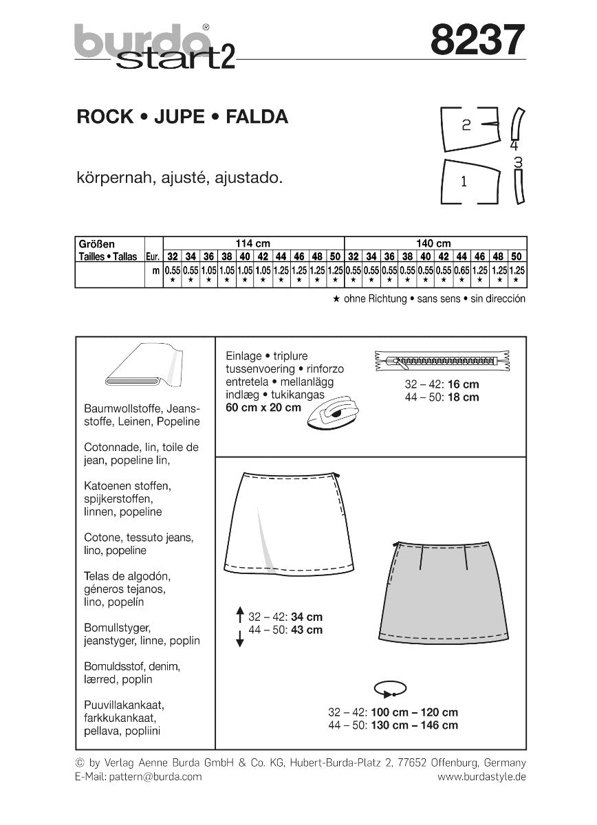 Burda Sewing Pattern 8237 Skirt - Ribes y Casals