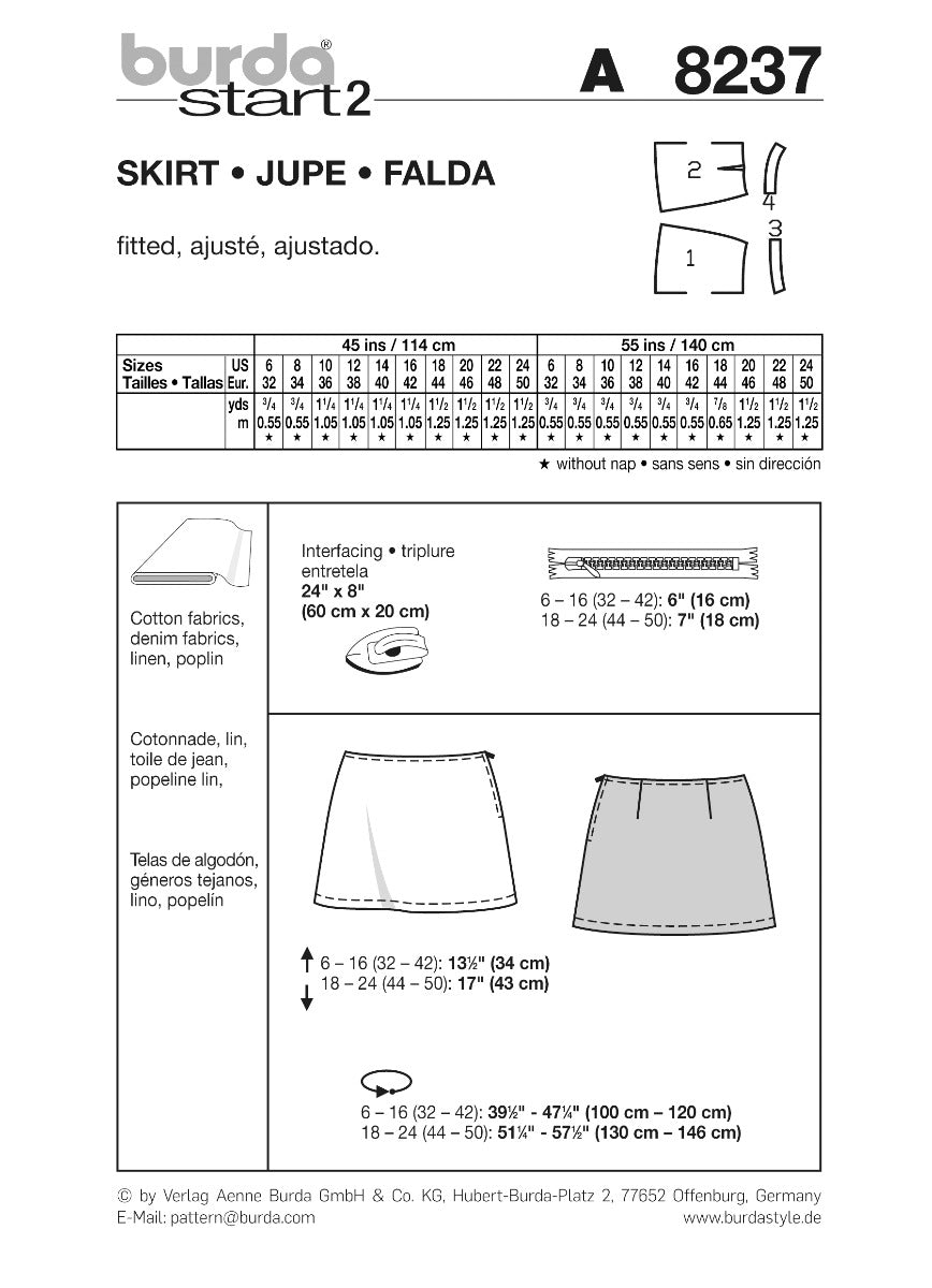 Burda Sewing Pattern 8237 Skirt - Ribes y Casals