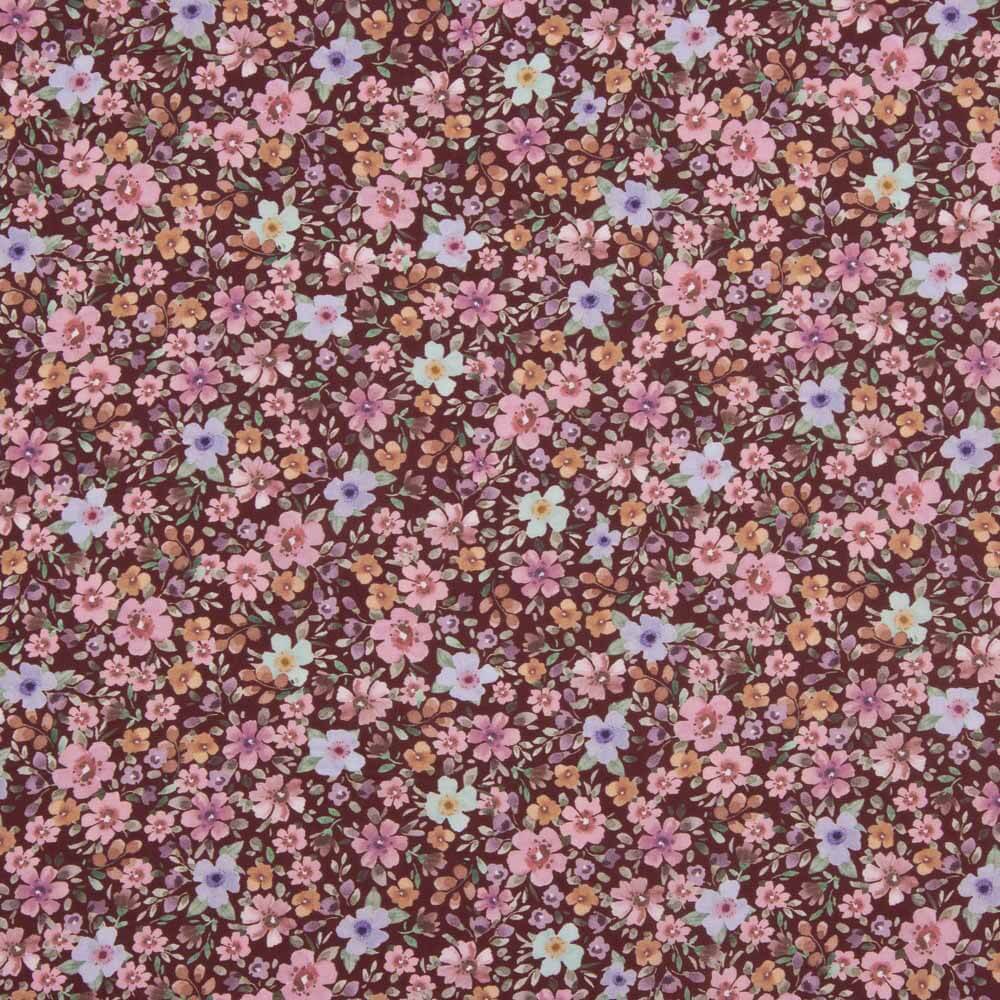 Poplin Cotton Fabric Wild Garden Burgundy - Ribes y Casals