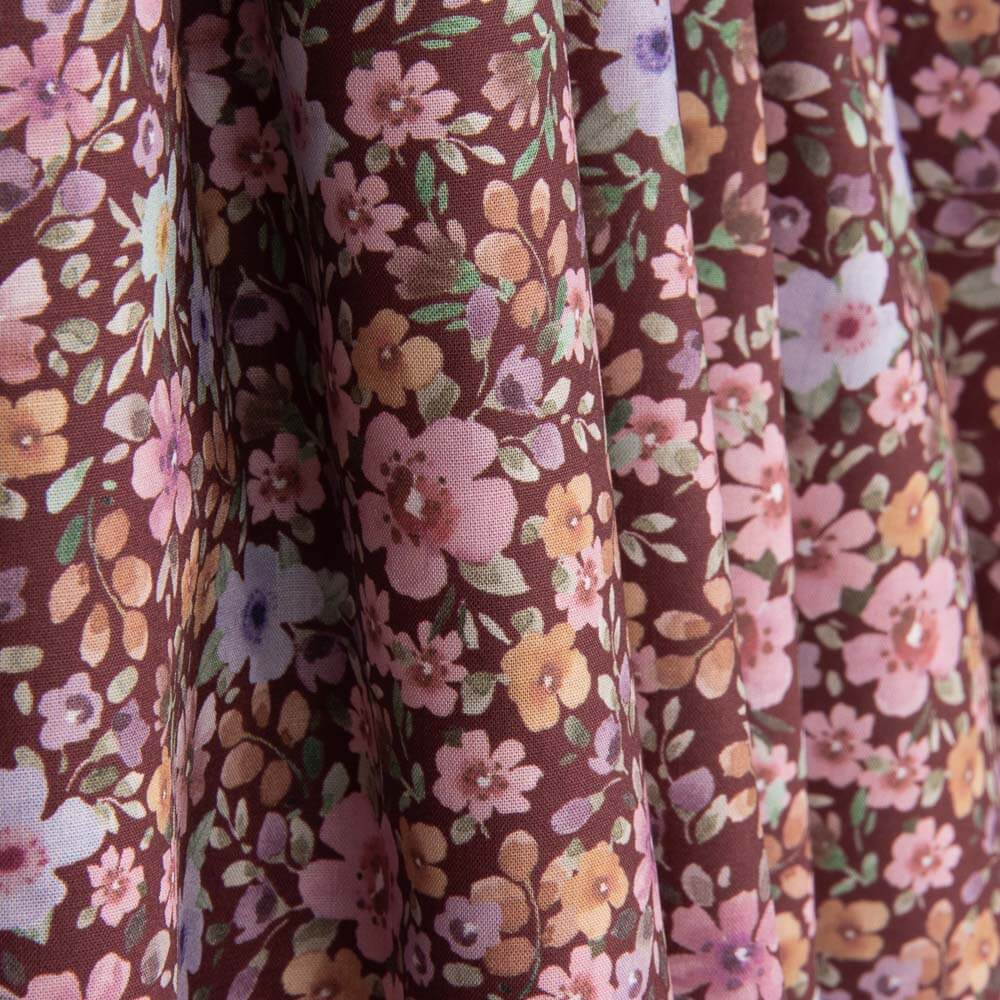 Poplin Cotton Fabric Wild Garden Burgundy - Ribes y Casals