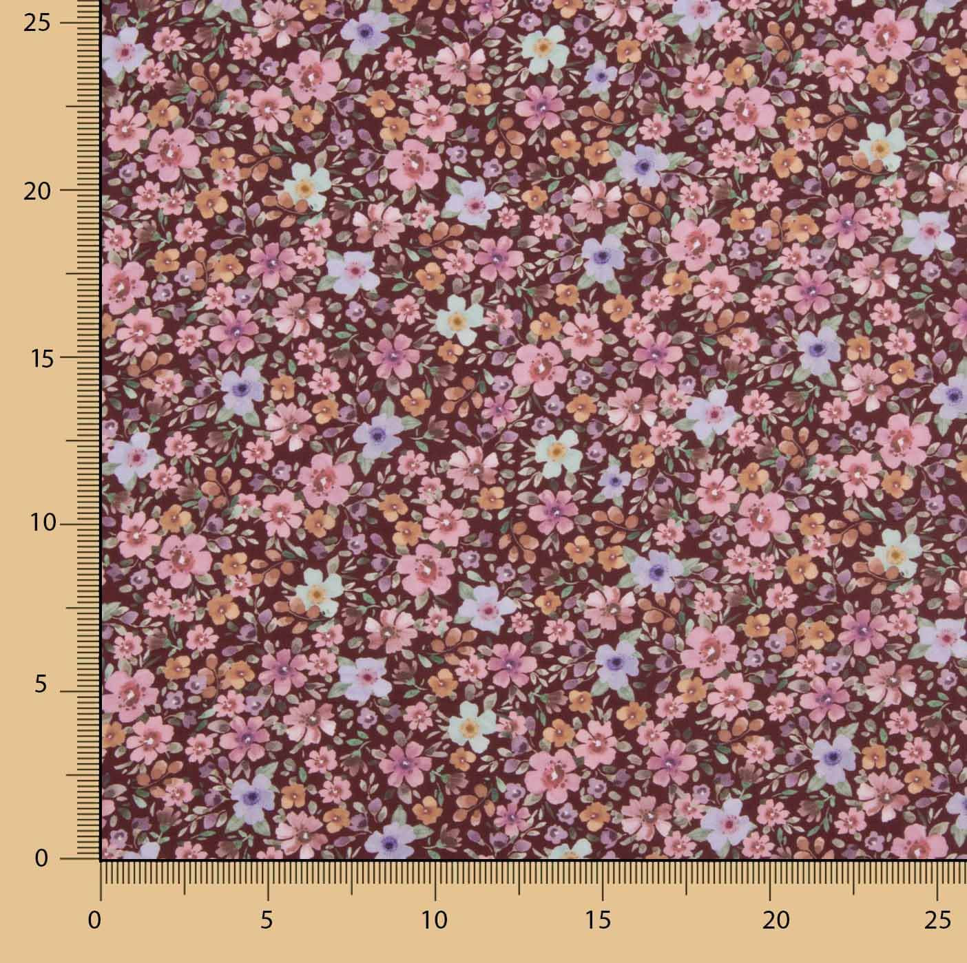 Poplin Cotton Fabric Wild Garden Burgundy - Ribes y Casals