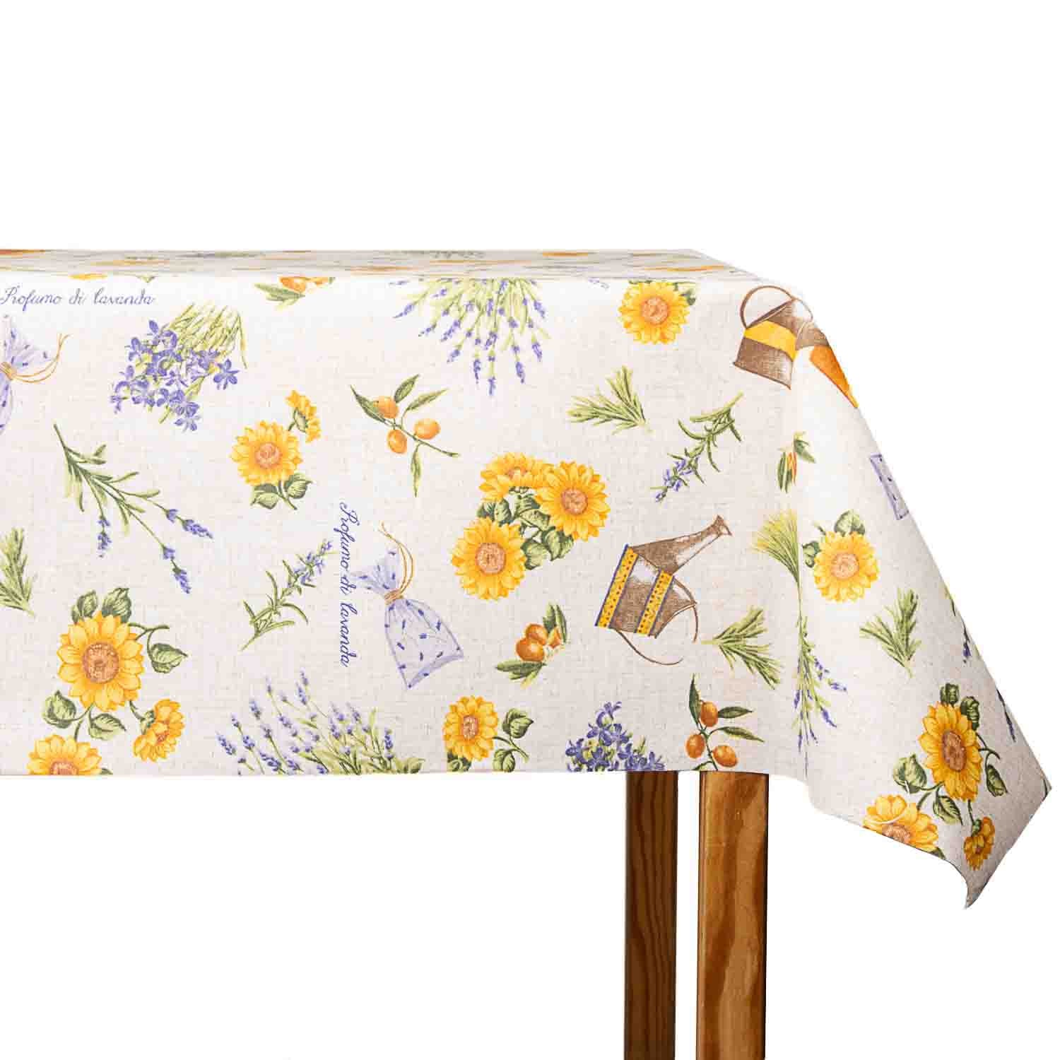 Beige Sunflowers and Lavender Waxed Tablecloth - Ribes y Casals