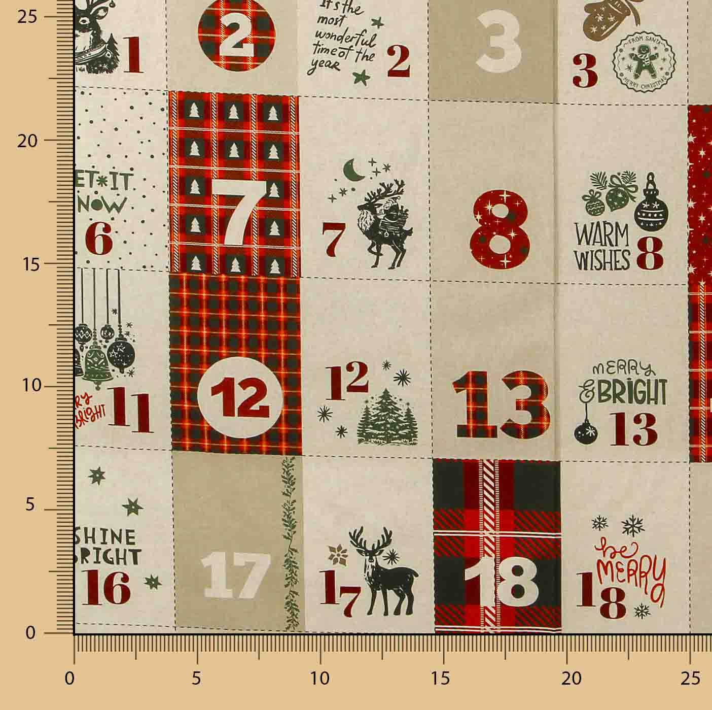 Reversible Cotton Fabric Advent Calendar Panel - Ribes y Casals
