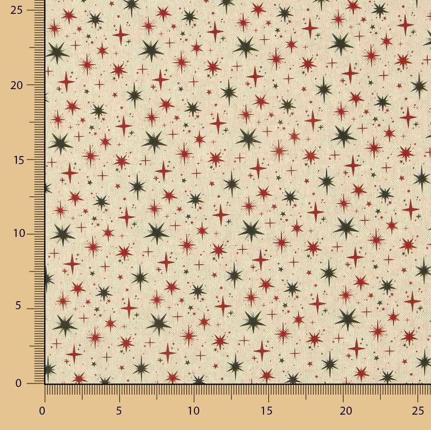 Christmas Cotton Poplin with Green and Red Stars - Ribes y Casals