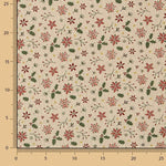 Christmas Cotton Poplin with Floral Design and Holly - Ribes y Casals