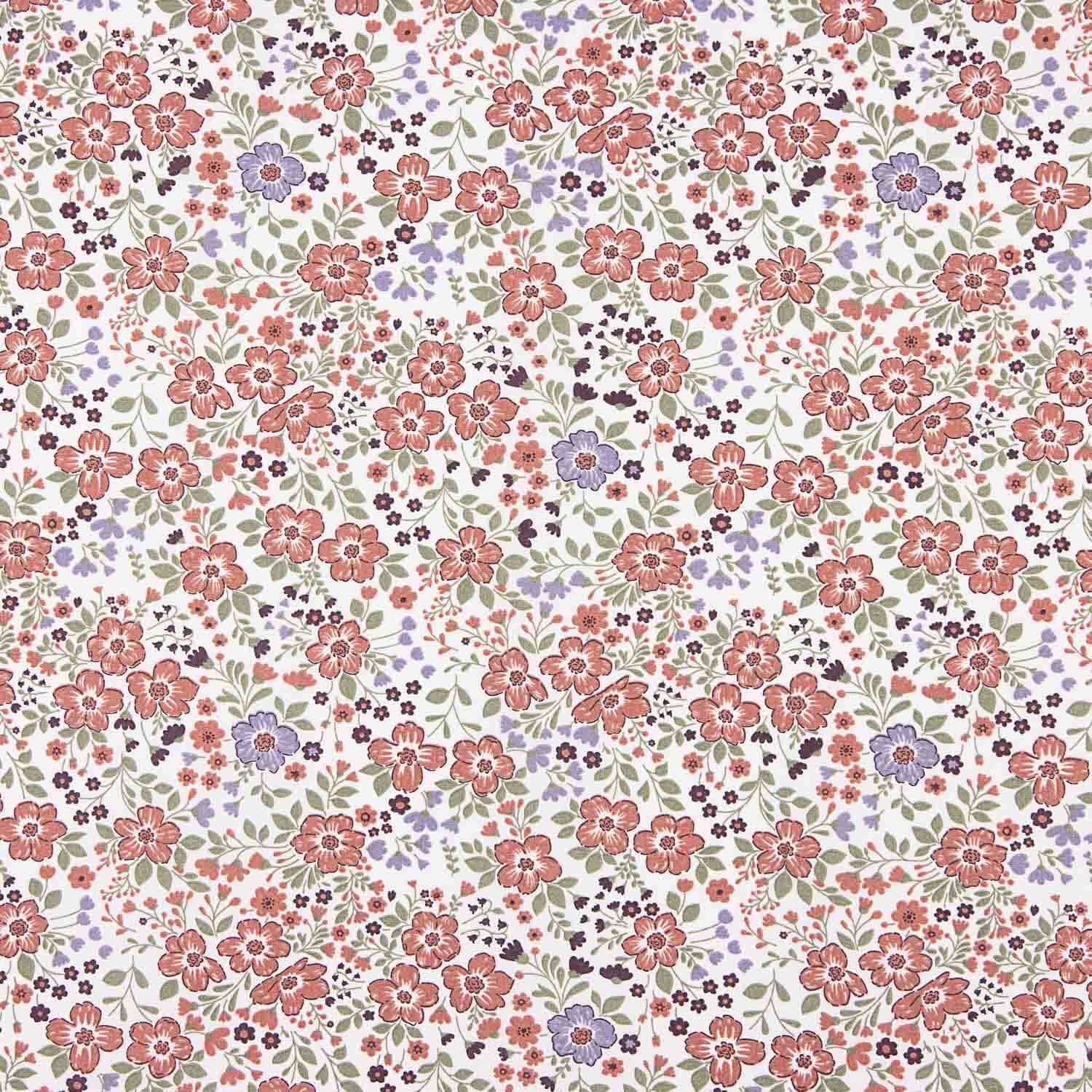 Lilac and Brick Flower Print Cotton Poplin - Ribes y Casals