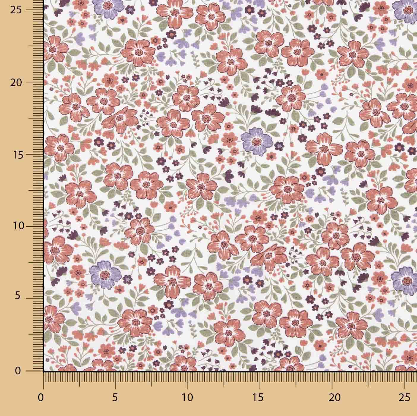 Lilac and Brick Flower Print Cotton Poplin - Ribes y Casals