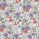 Poplin Cotton Printed Mauve and Red Flowers - Ribes y Casals