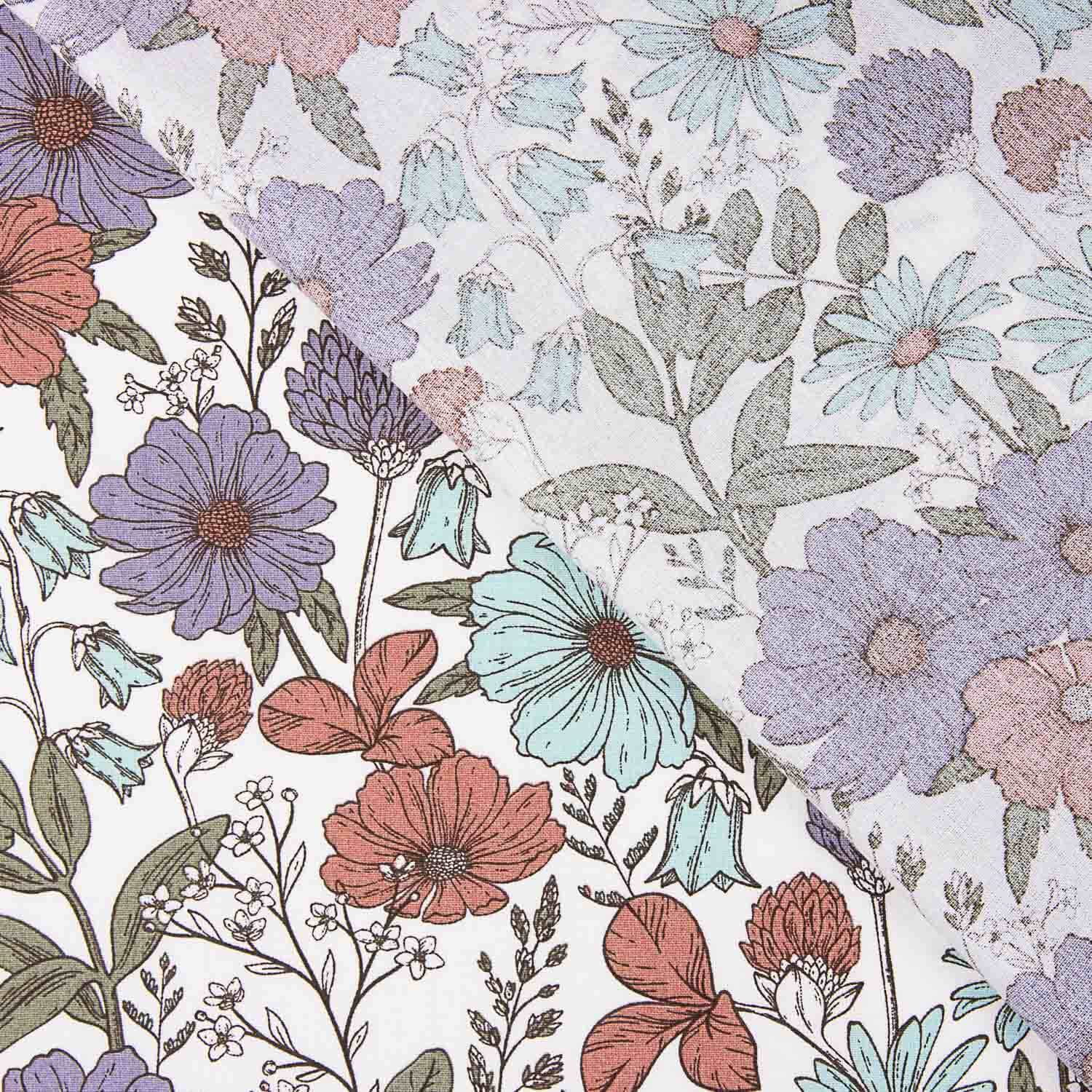 Poplin Cotton Printed Mauve and Red Flowers - Ribes y Casals