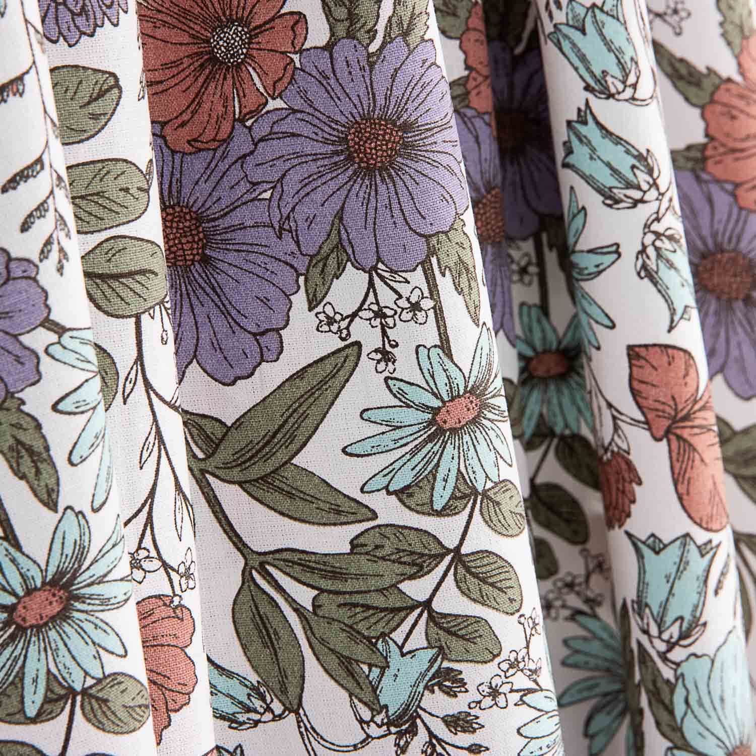 Poplin Cotton Printed Mauve and Red Flowers - Ribes y Casals
