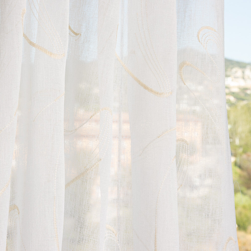 Featherfeather Embroidered Net Net Curtain Sand - Ribes y Casals