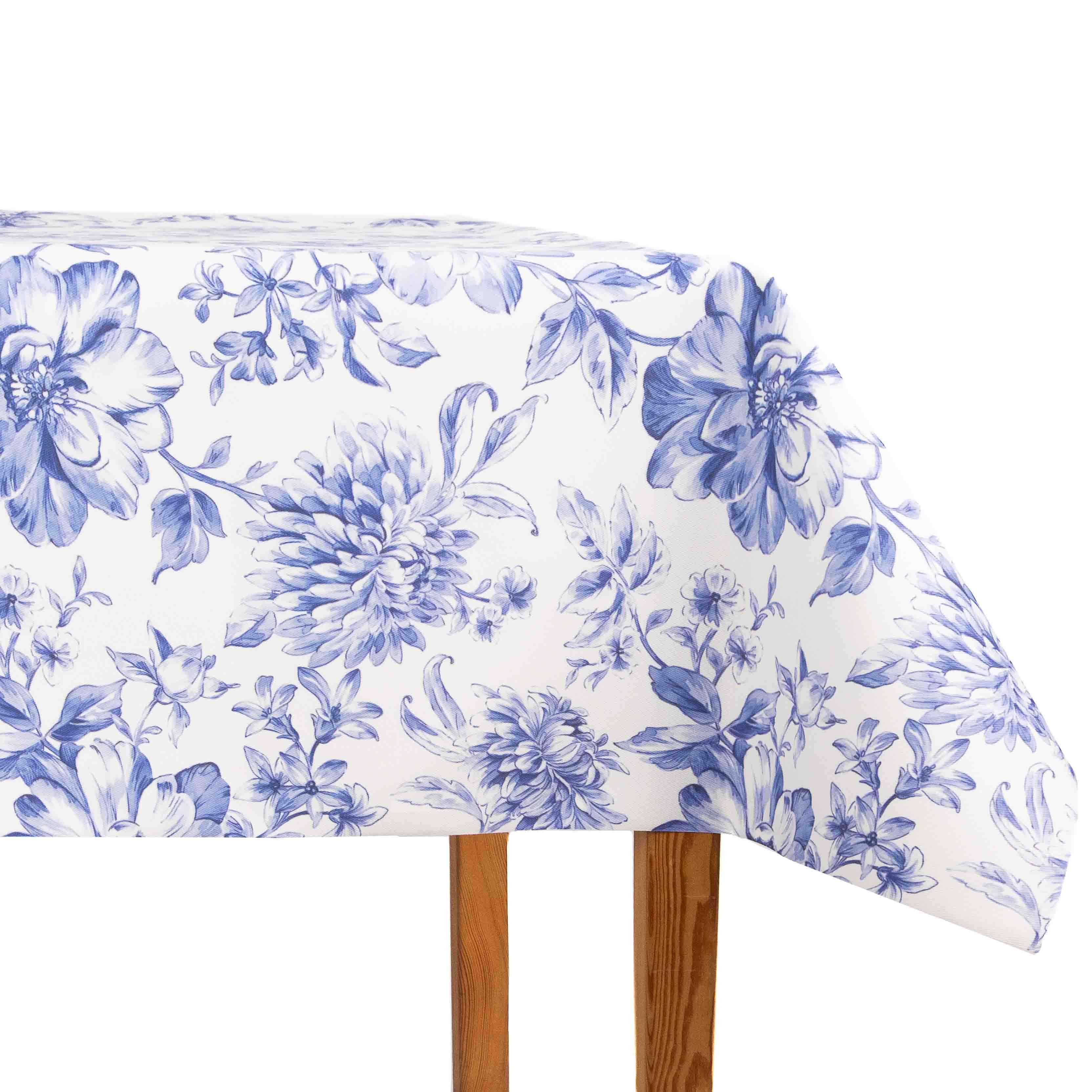 Classic Blue Floral Print Stain-Resistant Table Linen - Ribes y Casals