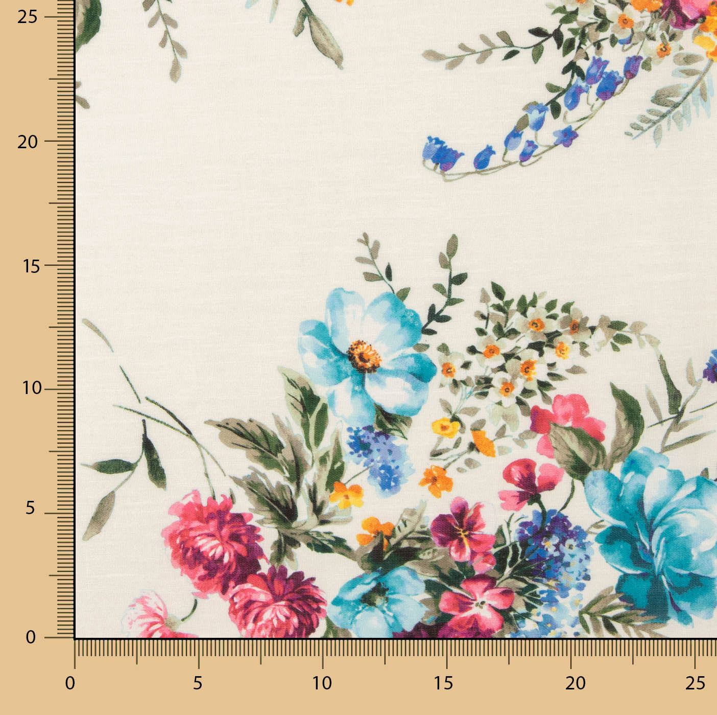Rustic Ivory Floral Print Remnant - Various sizes x 150 cm wide - Ribes y Casals