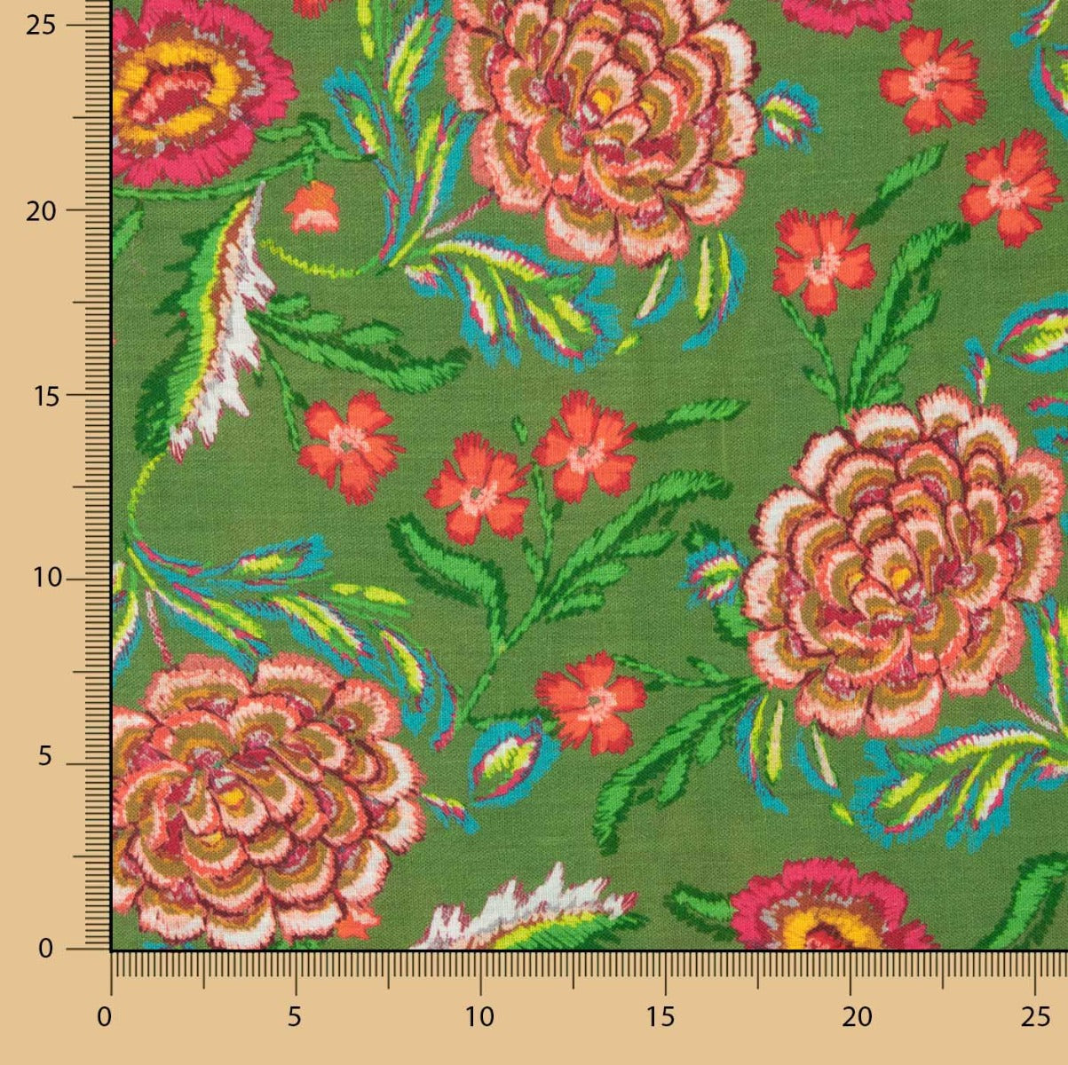 Manila Rustic Print Fabric in Olive Green - Ribes y Casals