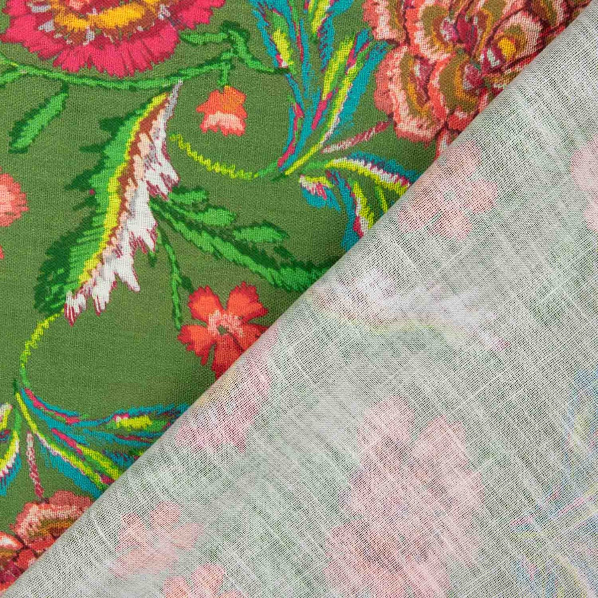 Manila Rustic Print Fabric in Olive Green - Ribes y Casals