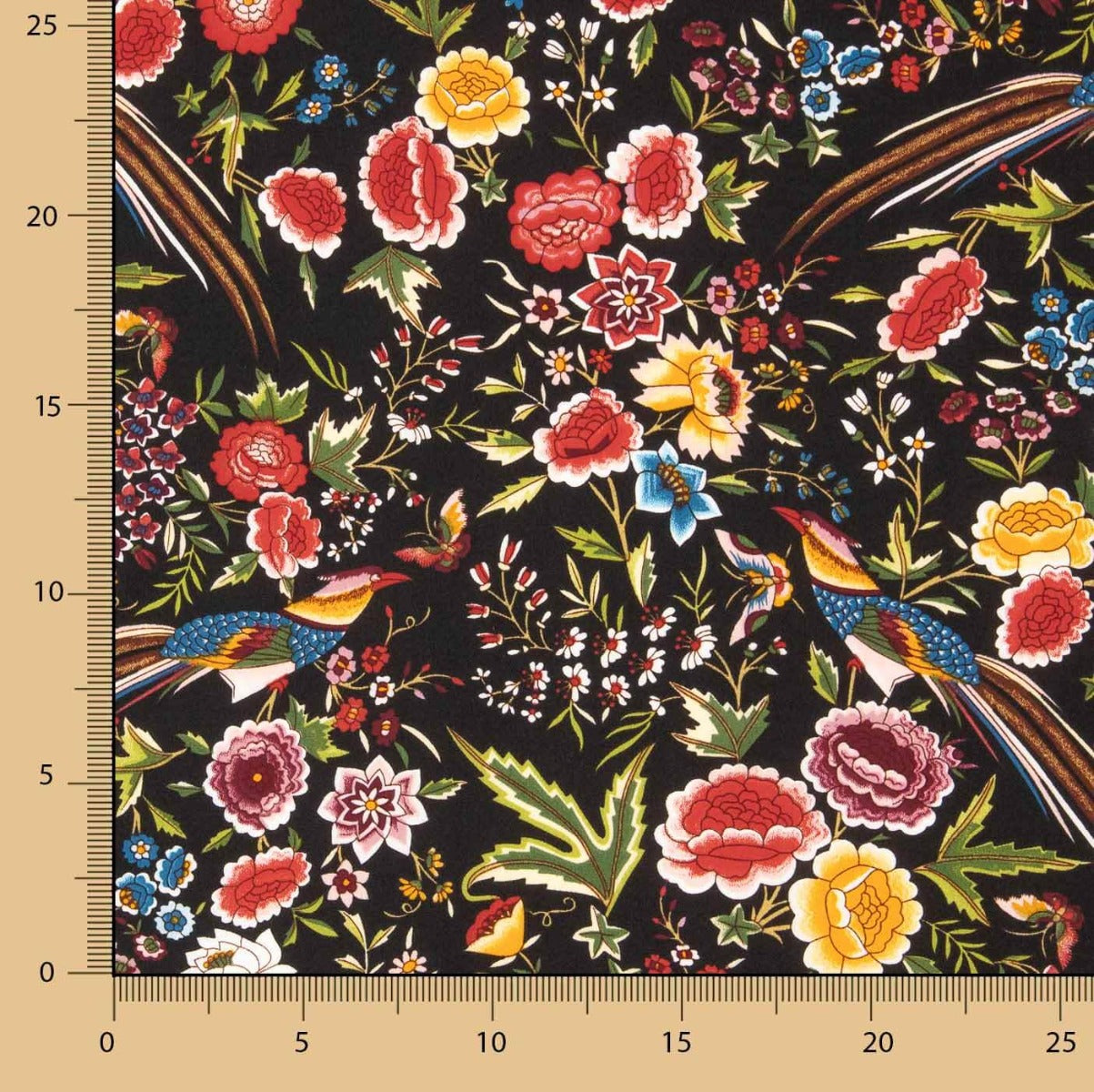 Crepe Polyester Great Drape Mantón Print Colibrí Black - Ribes y Casals