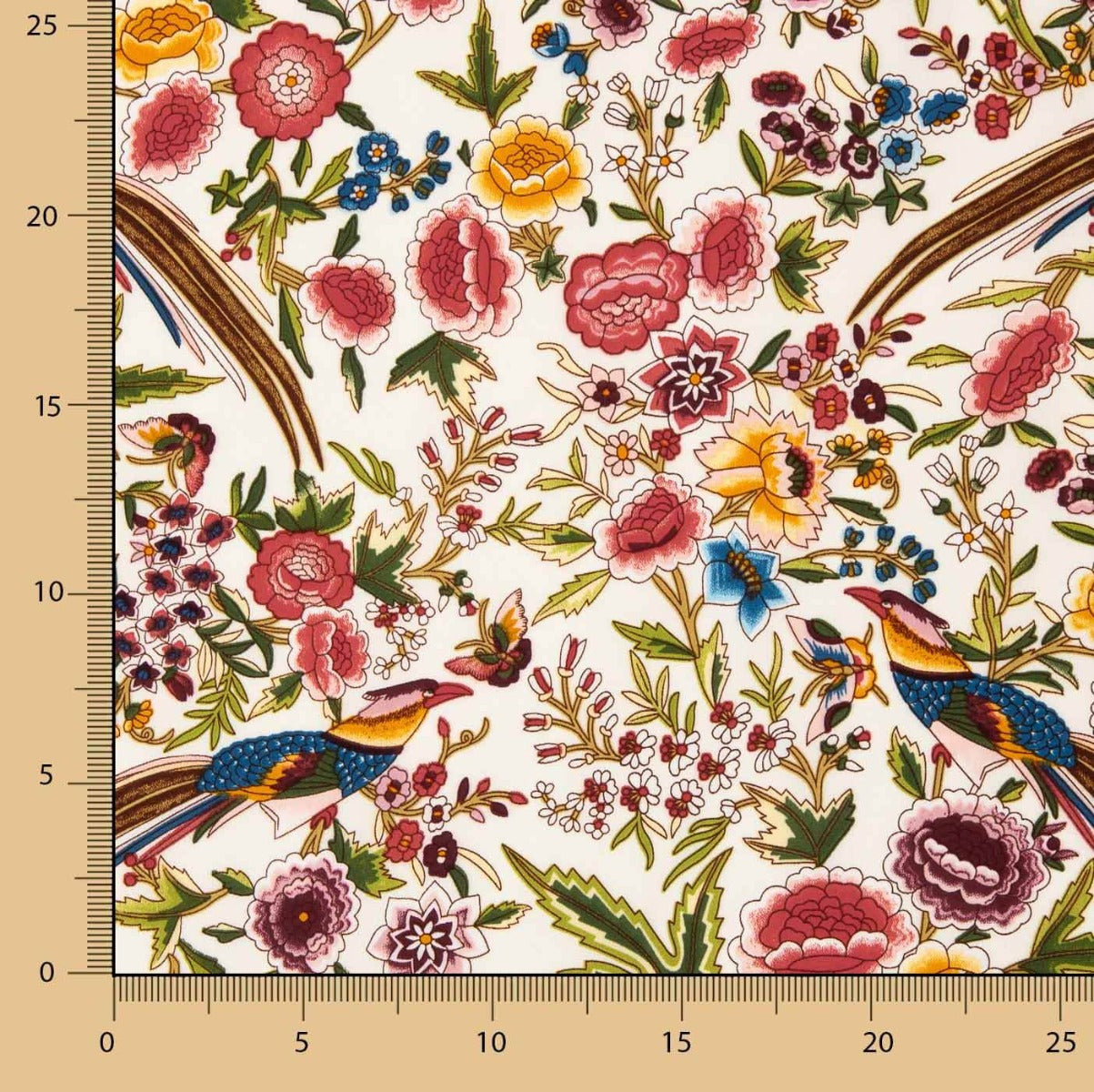 Crepe Polyester Great Drape Mantón Print Colibrí Cream - Ribes y Casals