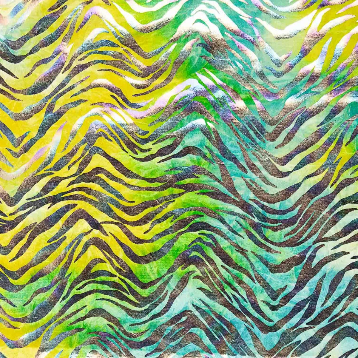Holographic Zebra Print Lycra Velour Fabric Lime Green - Ribes y Casals