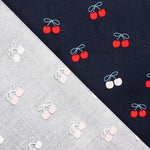 Navy Blue Cherry-Printed Cotton Needlecord - Ribes y Casals