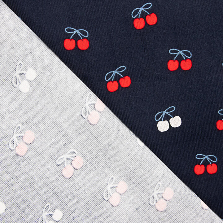 Navy Blue Cherry-Printed Cotton Needlecord - Ribes y Casals