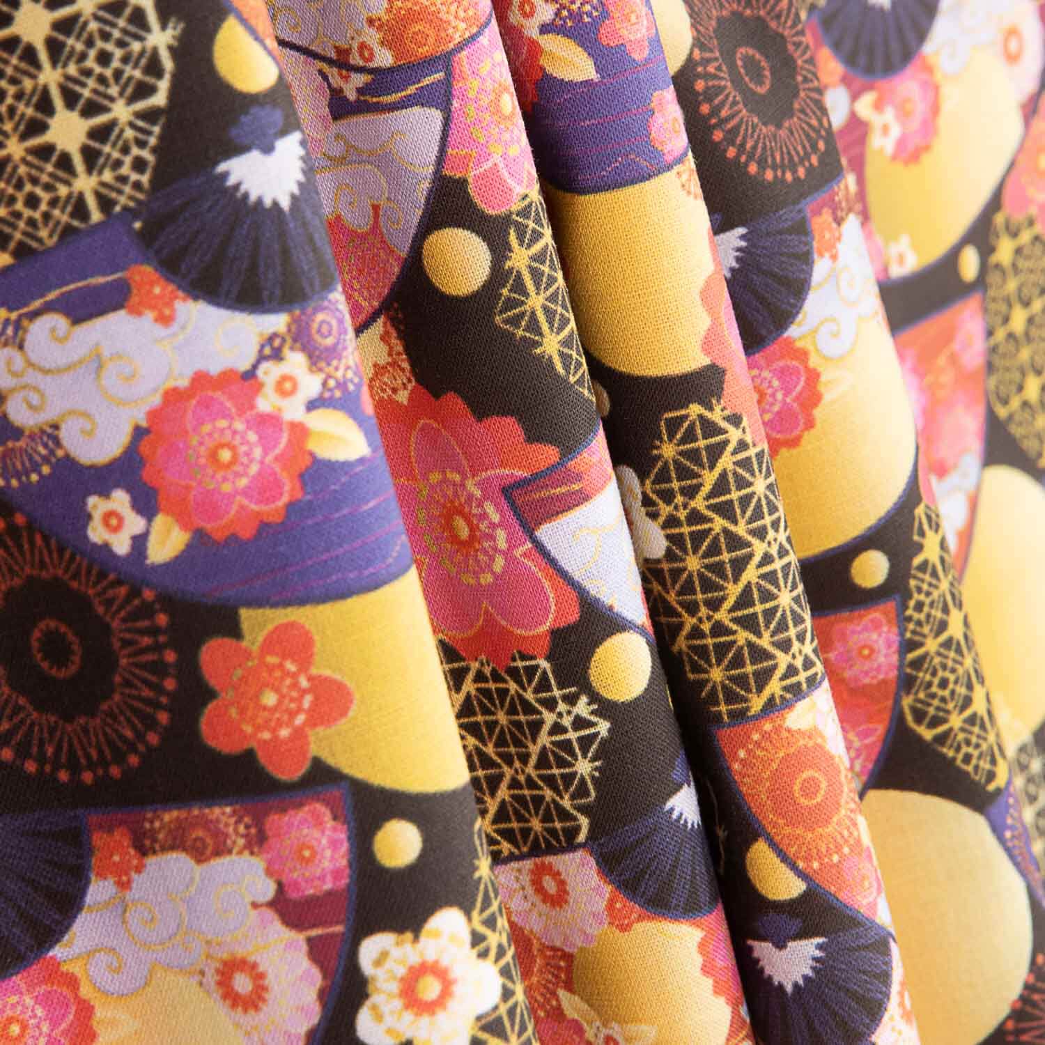 Cotton Poplin with Japanese Golden Fan Print - Ribes y Casals