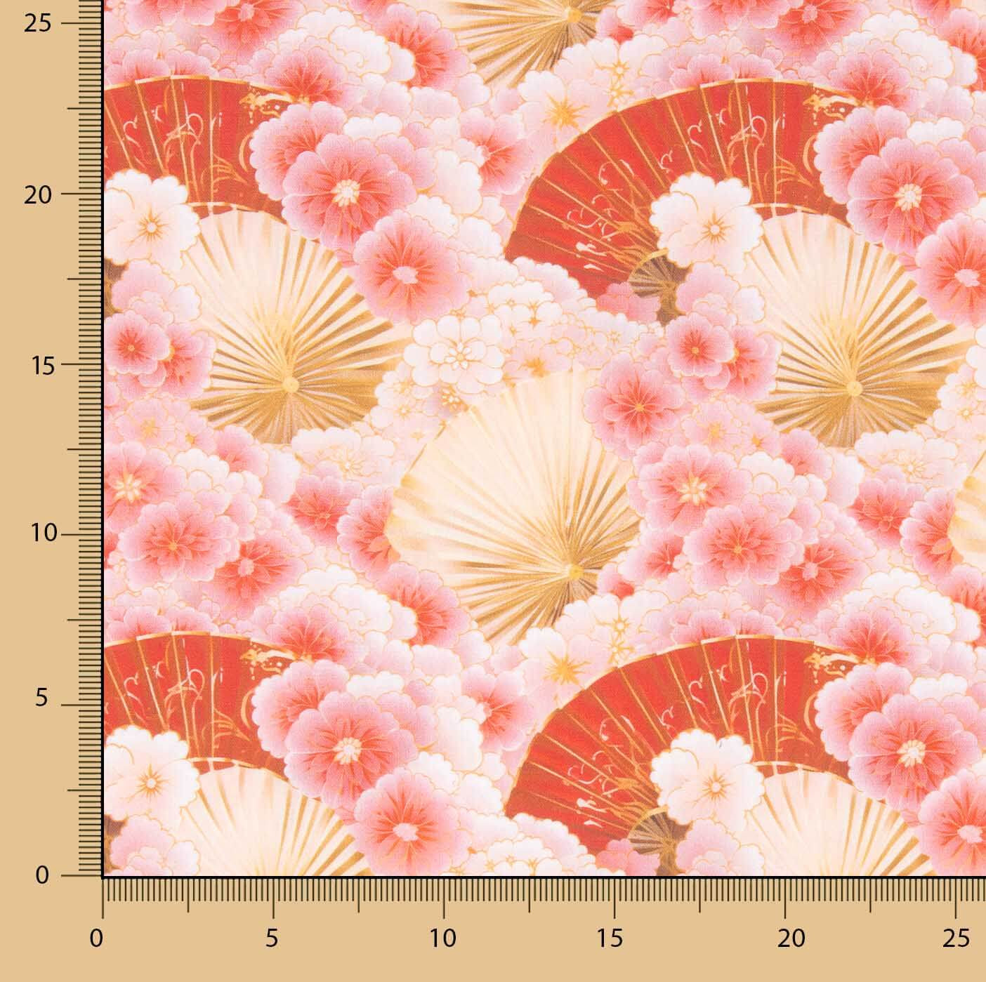 Cotton Poplin with Pink Floral Fan Print - Ribes y Casals