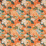 Orange Oriental Dragon and Floral Cotton Poplin - Ribes y Casals