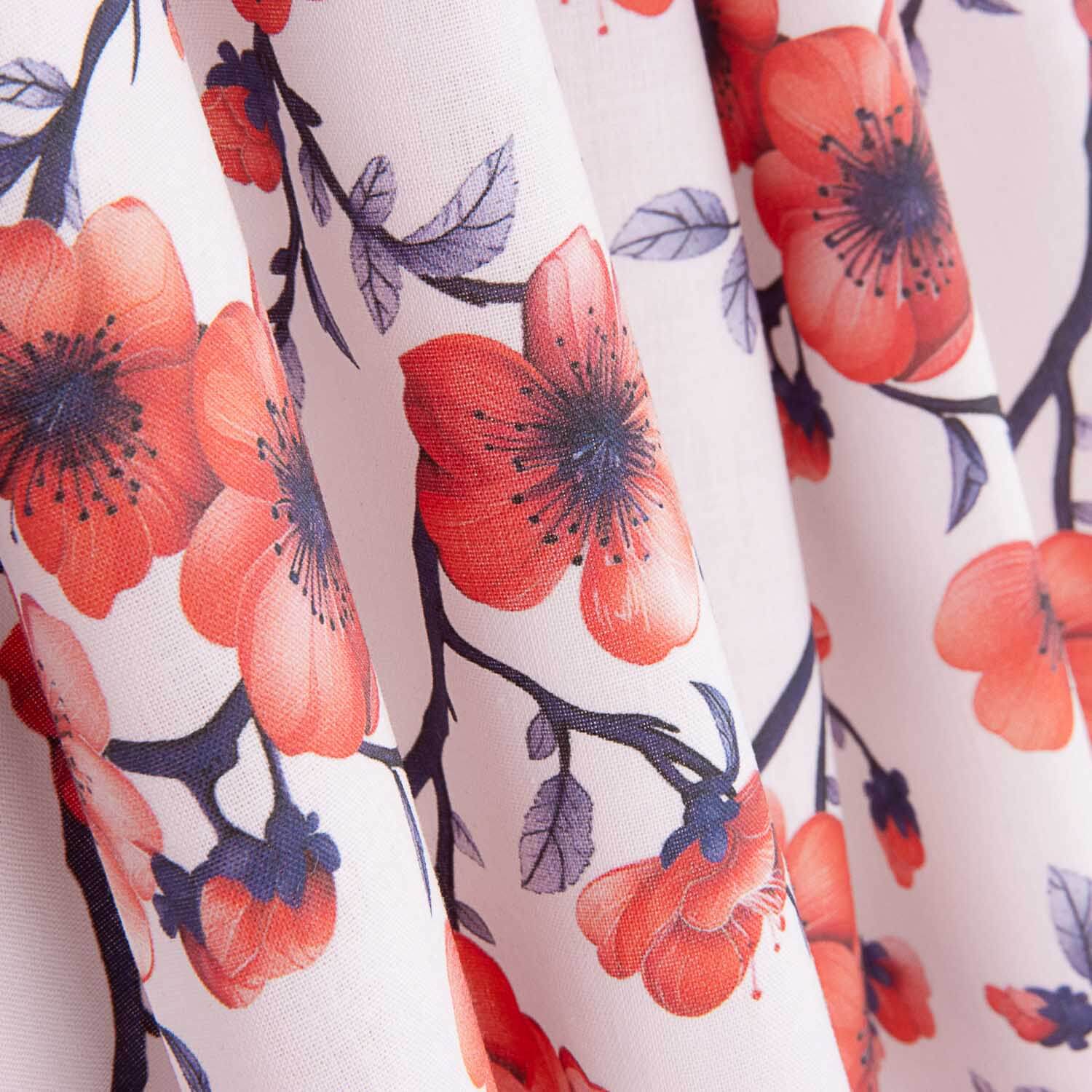Coral Sakura Branches Cotton Poplin - Ribes y Casals