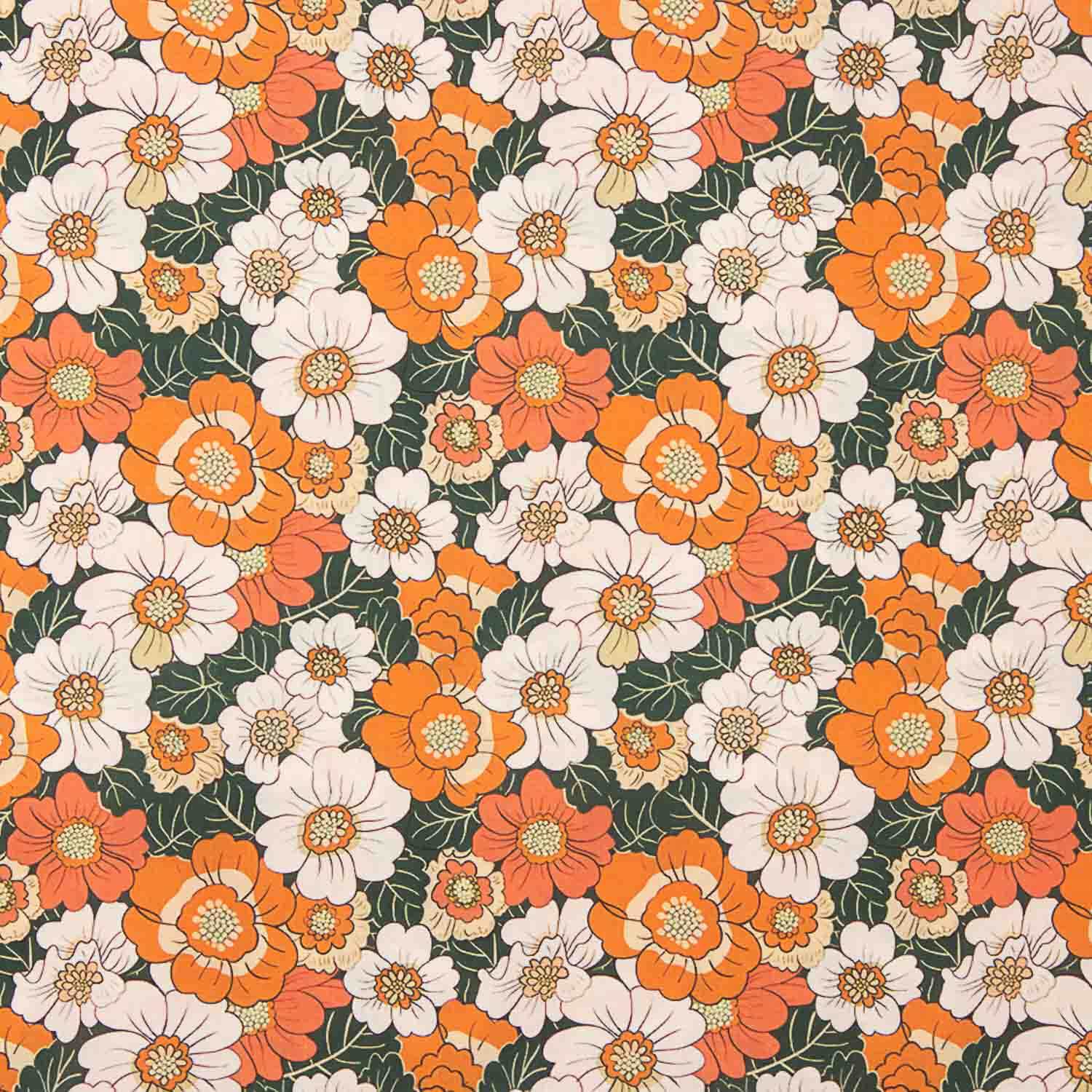 Orange Retro Floral Cotton Poplin - Ribes y Casals