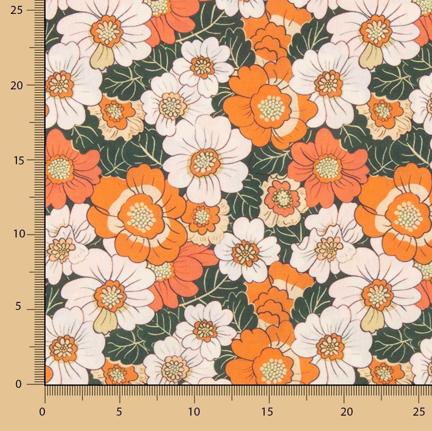 Orange Retro Floral Cotton Poplin - Ribes y Casals