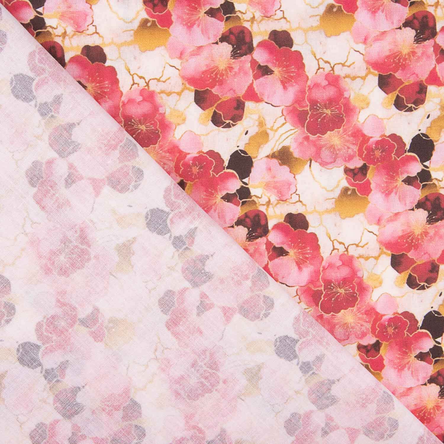 Pink Watercolour Floral Print Cotton Poplin - Ribes y Casals